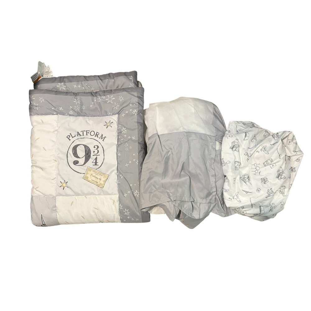 Nojo Warner Brothers Harry Potter Crib Bedding 3 Pc Set Hogwarts Gray White